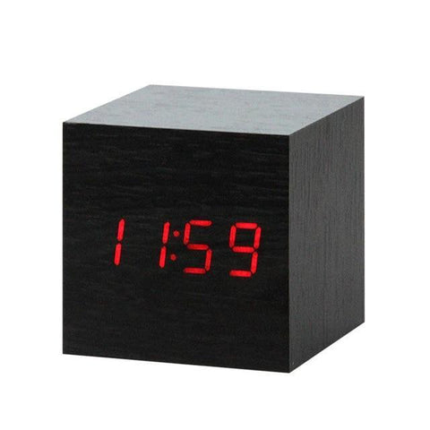 Image of * LED Wooden Digital Alarm Clock with Watch Table Voice Control