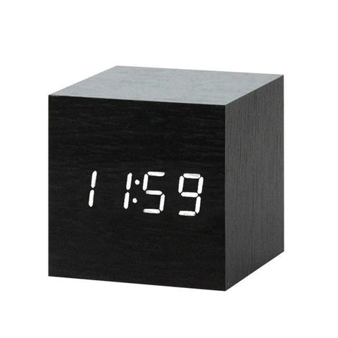 Image of * LED Wooden Digital Alarm Clock with Watch Table Voice Control