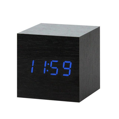 Image of * LED Wooden Digital Alarm Clock with Watch Table Voice Control