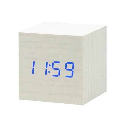 Image of * LED Wooden Digital Alarm Clock with Watch Table Voice Control