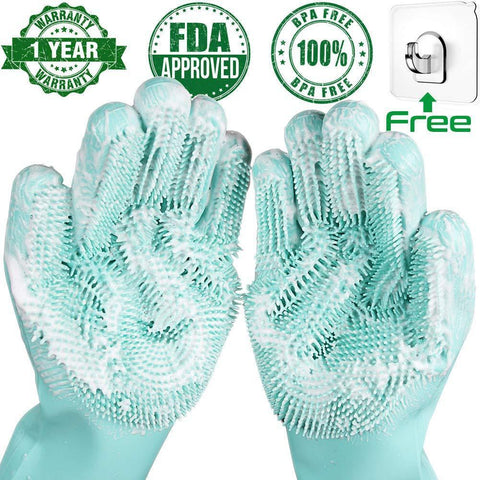 Image of * Magic Silicone Multi-Use Scrubber Glove for Dishwashing, Kitchen and Appliance Cleaning, Fruit Washing, Bathroom Scrubbing, Car Washing (1 Pair)