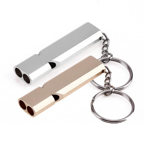 Image of * Mini Portable 150db Double Pipe High Decibel Outdoor Camping Hiking Survival Whistle Keychain