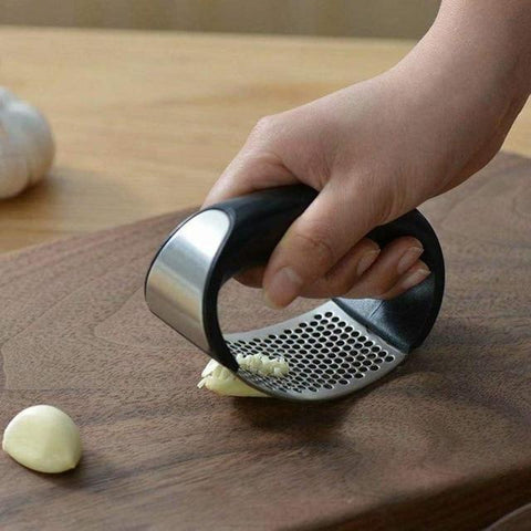 Image of * Stainless Steel Garlic Press Rocker with Handle to Crush, Squeeze, Slice, Mince Garlic