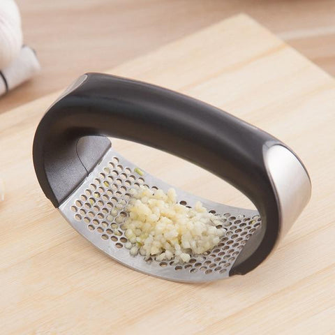 Image of * Stainless Steel Garlic Press Rocker with Handle to Crush, Squeeze, Slice, Mince Garlic