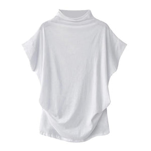 * Women Casual Turtleneck Short Sleeve Cotton Solid Casual Blouse Shirt